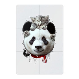 Магнитный плакат 2Х3 с принтом Панда и котенок , Полимерный материал с магнитным слоем | 6 деталей размером 9*9 см | Тематика изображения на принте: cat | panda | добро | друг | животные | кот | котенок | кошка | лучший | медведь | милый | мишка | нежный | панда
