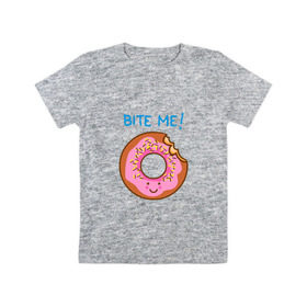 Детская футболка хлопок с принтом Укуси меня , 100% хлопок | круглый вырез горловины, полуприлегающий силуэт, длина до линии бедер | bart | donut | food | homer | simpsons | аппетит | барт | гомер | еда | мультфильм | пончик | симпсоны | сладкий