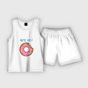 Детская пижама с шортами хлопок с принтом Укуси меня ,  |  | Тематика изображения на принте: bart | donut | food | homer | simpsons | аппетит | барт | гомер | еда | мультфильм | пончик | симпсоны | сладкий
