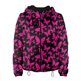 Женская куртка 3D с принтом Розовые бабочки , ткань верха — 100% полиэстер, подклад — флис | прямой крой, подол и капюшон оформлены резинкой с фиксаторами, два кармана без застежек по бокам, один большой потайной карман на груди. Карман на груди застегивается на липучку | butterflies | pink | бабочки | красота | крылья | нежность | орнамент | розовый | узор