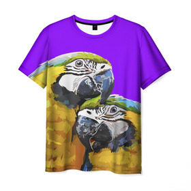 Мужская футболка 3D с принтом Попугайчики , 100% полиэфир | прямой крой, круглый вырез горловины, длина до линии бедер | Тематика изображения на принте: bird | животные | попугайчики | птицы | текстуры