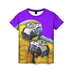 Женская футболка 3D с принтом Попугайчики , 100% полиэфир ( синтетическое хлопкоподобное полотно) | прямой крой, круглый вырез горловины, длина до линии бедер | bird | животные | попугайчики | птицы | текстуры