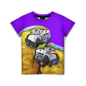 Детская футболка 3D с принтом Попугайчики , 100% гипоаллергенный полиэфир | прямой крой, круглый вырез горловины, длина до линии бедер, чуть спущенное плечо, ткань немного тянется | Тематика изображения на принте: bird | животные | попугайчики | птицы | текстуры
