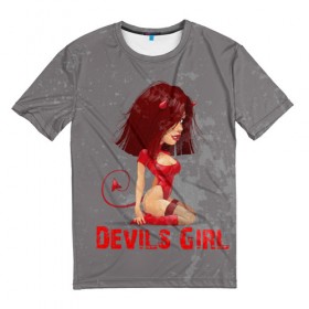 Мужская футболка 3D с принтом Devils Girl , 100% полиэфир | прямой крой, круглый вырез горловины, длина до линии бедер | devils girl |   дьявол | грешница | люцифер | сатана