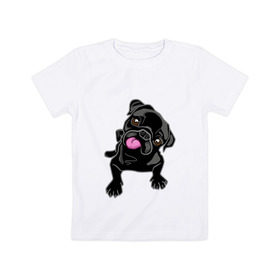 Детская футболка хлопок с принтом Забавный мопсик , 100% хлопок | круглый вырез горловины, полуприлегающий силуэт, длина до линии бедер | animal | dog | pet | pug | puppy | арт | животные | милые | мопс | пес | собаки | французский бульдог