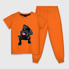 Детская пижама хлопок с принтом Забавный мопсик , 100% хлопок |  брюки и футболка прямого кроя, без карманов, на брюках мягкая резинка на поясе и по низу штанин
 | animal | dog | pet | pug | puppy | арт | животные | милые | мопс | пес | собаки | французский бульдог