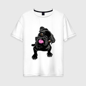 Женская футболка хлопок Oversize с принтом Забавный мопсик , 100% хлопок | свободный крой, круглый ворот, спущенный рукав, длина до линии бедер
 | animal | dog | pet | pug | puppy | арт | животные | милые | мопс | пес | собаки | французский бульдог