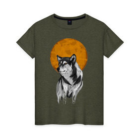 Женская футболка хлопок с принтом Луна , 100% хлопок | прямой крой, круглый вырез горловины, длина до линии бедер, слегка спущенное плечо | moon | wolf | вой | луна | мозаика