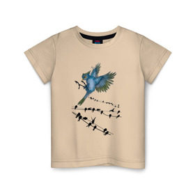Детская футболка хлопок с принтом Ласточка , 100% хлопок | круглый вырез горловины, полуприлегающий силуэт, длина до линии бедер | весна | колибри | крылья | мызыка | ноты | пение | перо | перышко | перья