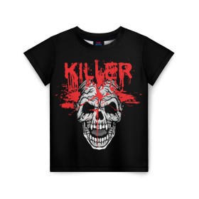 Детская футболка 3D с принтом Killer , 100% гипоаллергенный полиэфир | прямой крой, круглый вырез горловины, длина до линии бедер, чуть спущенное плечо, ткань немного тянется | Тематика изображения на принте: blood | dead | death | drops | fear | halloween | happy | holiday | killer | red | skull | splashes | брызги | капли | красный | кровь | мертвый | праздник | счастливый | хэллоуин | череп