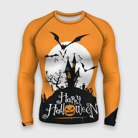 Мужской рашгард 3D с принтом Happy Halloween ,  |  | cemetery | corpse | flying | forest | gallows | halloween | happy | holiday | house | mice | moon | night | owl | pumpkin | silhouette | tree | виселица | дерево | дом | кладбище | ле | летучие | луна | мертвец | мыши | ночь | праздник | силуэт | сова | с