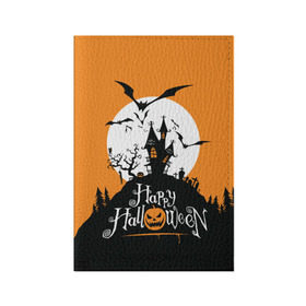 Обложка для паспорта матовая кожа с принтом Happy Halloween , натуральная матовая кожа | размер 19,3 х 13,7 см; прозрачные пластиковые крепления | Тематика изображения на принте: cemetery | corpse | flying | forest | gallows | halloween | happy | holiday | house | mice | moon | night | owl | pumpkin | silhouette | tree | виселица | дерево | дом | кладбище | ле | летучие | луна | мертвец | мыши | ночь | праздник | силуэт | сова | с