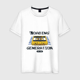 Мужская футболка хлопок с принтом Loading Generation , 100% хлопок | прямой крой, круглый вырез горловины, длина до линии бедер, слегка спущенное плечо. | 1982 | аудиокассета | загрузка | кассета | поколение