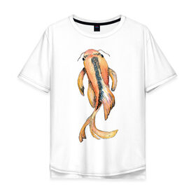 Мужская футболка хлопок Oversize с принтом Японский карп , 100% хлопок | свободный крой, круглый ворот, “спинка” длиннее передней части | Тематика изображения на принте: кои | нисикигои | парчовый карп