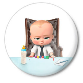 Значок с принтом Boss Baby ,  металл | круглая форма, металлическая застежка в виде булавки | boss baby | босс | молокосос | мультфильмы