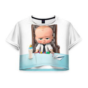 Женская футболка 3D укороченная с принтом Boss Baby , 100% полиэстер | круглая горловина, длина футболки до линии талии, рукава с отворотами | boss baby | босс | молокосос | мультфильмы