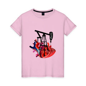 Женская футболка хлопок с принтом Сердце нефтяника , 100% хлопок | прямой крой, круглый вырез горловины, длина до линии бедер, слегка спущенное плечо | газ | нефть