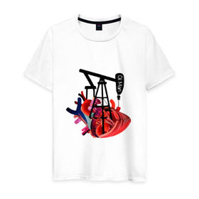 Мужская футболка хлопок с принтом Сердце нефтяника , 100% хлопок | прямой крой, круглый вырез горловины, длина до линии бедер, слегка спущенное плечо. | газ | нефть
