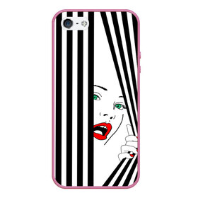 Чехол для iPhone 5/5S матовый с принтом Pop art girl , Силикон | Область печати: задняя сторона чехла, без боковых панелей | Тематика изображения на принте: abstraction | background | band | black and white | fashion | girl | hair | pop art | silhouette | style | абстракция | девушка | мода | полосы | поп  арт | прическа | силуэт | стиль | фон | черно  белый