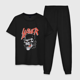 Мужская пижама хлопок с принтом Slayer череп , 100% хлопок | брюки и футболка прямого кроя, без карманов, на брюках мягкая резинка на поясе и по низу штанин
 | Тематика изображения на принте: slayer | группа | гэри холт | злость | зубы | каска | керри кинг | кости | метал | музыка | песни | пол бостаф | рок | слеар | слеер | слеяр | том арайа | трэш метал | тяжелый рок | хеви метал | язык