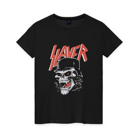 Женская футболка хлопок с принтом Slayer череп , 100% хлопок | прямой крой, круглый вырез горловины, длина до линии бедер, слегка спущенное плечо | Тематика изображения на принте: slayer | группа | гэри холт | злость | зубы | каска | керри кинг | кости | метал | музыка | песни | пол бостаф | рок | слеар | слеер | слеяр | том арайа | трэш метал | тяжелый рок | хеви метал | язык