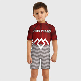 Детский купальный костюм 3D с принтом Twin Peaks , Полиэстер 85%, Спандекс 15% | застежка на молнии на спине | twin peaks | арт | лого | полосы | сериал | твин пикс | текстура | фильмы
