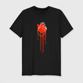 Мужская футболка премиум с принтом Живое сердце , 92% хлопок, 8% лайкра | приталенный силуэт, круглый вырез ворота, длина до линии бедра, короткий рукав | кали | кровь | поток | сердце | стекает | струя