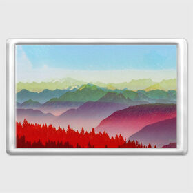Магнит 45*70 с принтом Радужный пейзаж , Пластик | Размер: 78*52 мм; Размер печати: 70*45 | Тематика изображения на принте: горы | деревья | дождь | лес | массив | небо | природа | рельеф | скалы | яркий