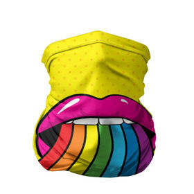 Бандана-труба 3D с принтом Pop art , 100% полиэстер, ткань с особыми свойствами — Activecool | плотность 150‒180 г/м2; хорошо тянется, но сохраняет форму | Тематика изображения на принте: fun | lip color | mouth | pop art | rainbow | reggae | spectrum | style | summer | teeth | yellow | веселье | губы | желтый | зубы | лето | поп арт | радуга | рот | спектр | стиль | цвет