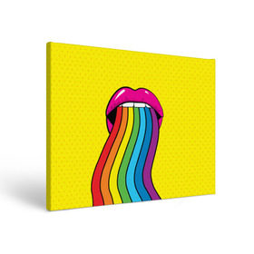Холст прямоугольный с принтом Pop art , 100% ПВХ |  | Тематика изображения на принте: fun | lip color | mouth | pop art | rainbow | reggae | spectrum | style | summer | teeth | yellow | веселье | губы | желтый | зубы | лето | поп арт | радуга | рот | спектр | стиль | цвет