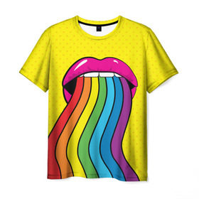 Мужская футболка 3D с принтом Pop art , 100% полиэфир | прямой крой, круглый вырез горловины, длина до линии бедер | fun | lip color | mouth | pop art | rainbow | reggae | spectrum | style | summer | teeth | yellow | веселье | губы | желтый | зубы | лето | поп арт | радуга | рот | спектр | стиль | цвет