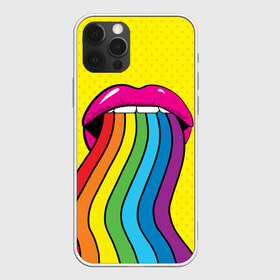 Чехол для iPhone 12 Pro Max с принтом Pop art , Силикон |  | fun | lip color | mouth | pop art | rainbow | reggae | spectrum | style | summer | teeth | yellow | веселье | губы | желтый | зубы | лето | поп арт | радуга | рот | спектр | стиль | цвет
