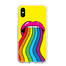 Чехол для iPhone XS Max матовый с принтом Pop art , Силикон | Область печати: задняя сторона чехла, без боковых панелей | fun | lip color | mouth | pop art | rainbow | reggae | spectrum | style | summer | teeth | yellow | веселье | губы | желтый | зубы | лето | поп арт | радуга | рот | спектр | стиль | цвет