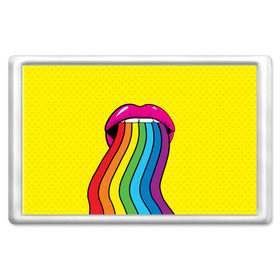 Магнит 45*70 с принтом Pop art , Пластик | Размер: 78*52 мм; Размер печати: 70*45 | fun | lip color | mouth | pop art | rainbow | reggae | spectrum | style | summer | teeth | yellow | веселье | губы | желтый | зубы | лето | поп арт | радуга | рот | спектр | стиль | цвет