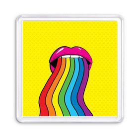 Магнит 55*55 с принтом Pop art , Пластик | Размер: 65*65 мм; Размер печати: 55*55 мм | fun | lip color | mouth | pop art | rainbow | reggae | spectrum | style | summer | teeth | yellow | веселье | губы | желтый | зубы | лето | поп арт | радуга | рот | спектр | стиль | цвет
