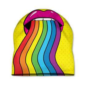 Шапка 3D с принтом Pop art , 100% полиэстер | универсальный размер, печать по всей поверхности изделия | fun | lip color | mouth | pop art | rainbow | reggae | spectrum | style | summer | teeth | yellow | веселье | губы | желтый | зубы | лето | поп арт | радуга | рот | спектр | стиль | цвет