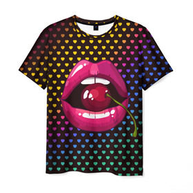 Мужская футболка 3D с принтом Pop art , 100% полиэфир | прямой крой, круглый вырез горловины, длина до линии бедер | Тематика изображения на принте: cherry | colorful | fashion | funny | gesture | lips | lipstick | makeup | mouth | pop art | rainbow | style | веселый | вишенка | вишня | губы | жест | зубы | клубный | любовь | макияж | мода | помада | поп арт | прикольный | радуга | рот | стиль | страс