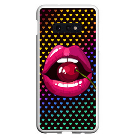 Чехол для Samsung S10E с принтом Pop art , Силикон | Область печати: задняя сторона чехла, без боковых панелей | cherry | colorful | fashion | funny | gesture | lips | lipstick | makeup | mouth | pop art | rainbow | style | веселый | вишенка | вишня | губы | жест | зубы | клубный | любовь | макияж | мода | помада | поп арт | прикольный | радуга | рот | стиль | страс