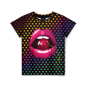 Детская футболка 3D с принтом Pop art , 100% гипоаллергенный полиэфир | прямой крой, круглый вырез горловины, длина до линии бедер, чуть спущенное плечо, ткань немного тянется | cherry | colorful | fashion | funny | gesture | lips | lipstick | makeup | mouth | pop art | rainbow | style | веселый | вишенка | вишня | губы | жест | зубы | клубный | любовь | макияж | мода | помада | поп арт | прикольный | радуга | рот | стиль | страс