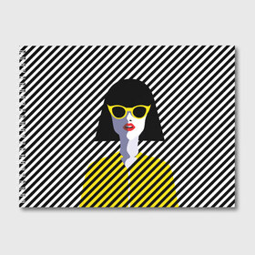 Альбом для рисования с принтом Pop art girl , 100% бумага
 | матовая бумага, плотность 200 мг. | abstraction | bright | color | fashion | hair | lines | lips | pop art | rack | red | style | yellow | абстракция | губы | желтый | каре | красный | линии | мода | очки | поп арт | прическа | стиль | цвет | яркий