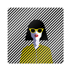 Магнит виниловый Квадрат с принтом Pop art girl , полимерный материал с магнитным слоем | размер 9*9 см, закругленные углы | abstraction | bright | color | fashion | hair | lines | lips | pop art | rack | red | style | yellow | абстракция | губы | желтый | каре | красный | линии | мода | очки | поп арт | прическа | стиль | цвет | яркий
