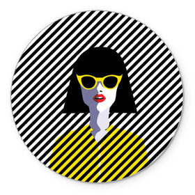 Коврик круглый с принтом Pop art girl , резина и полиэстер | круглая форма, изображение наносится на всю лицевую часть | Тематика изображения на принте: abstraction | bright | color | fashion | hair | lines | lips | pop art | rack | red | style | yellow | абстракция | губы | желтый | каре | красный | линии | мода | очки | поп арт | прическа | стиль | цвет | яркий