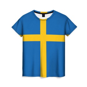 Женская футболка 3D с принтом Флаг Швеции , 100% полиэфир ( синтетическое хлопкоподобное полотно) | прямой крой, круглый вырез горловины, длина до линии бедер | flag | sverige | sweden | флаг | швеция