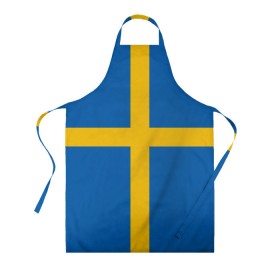 Фартук 3D с принтом Флаг Швеции , 100% полиэстер | общий размер — 65 х 85 см, ширина нагрудника — 26 см, горловина — 53 см, длина завязок — 54 см, общий обхват в поясе — 173 см. Принт на завязках и на горловине наносится с двух сторон, на основной части фартука — только с внешней стороны | flag | sverige | sweden | флаг | швеция
