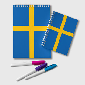 Блокнот с принтом Флаг Швеции , 100% бумага | 48 листов, плотность листов — 60 г/м2, плотность картонной обложки — 250 г/м2. Листы скреплены удобной пружинной спиралью. Цвет линий — светло-серый
 | flag | sverige | sweden | флаг | швеция
