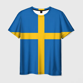 Мужская футболка 3D с принтом Флаг Швеции , 100% полиэфир | прямой крой, круглый вырез горловины, длина до линии бедер | flag | sverige | sweden | флаг | швеция