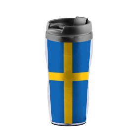 Термокружка-непроливайка с принтом Флаг Швеции , внутренняя часть — пищевой пластик, наружная часть — прозрачный пластик, между ними — полиграфическая вставка с рисунком | объем — 350 мл, герметичная крышка | flag | sverige | sweden | флаг | швеция