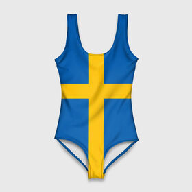 Купальник-боди 3D с принтом Флаг Швеции , 82% полиэстер, 18% эластан | Круглая горловина, круглый вырез на спине | flag | sverige | sweden | флаг | швеция