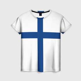 Женская футболка 3D с принтом Флаг Финляндии , 100% полиэфир ( синтетическое хлопкоподобное полотно) | прямой крой, круглый вырез горловины, длина до линии бедер | finland | flag | suomi | финляндия | флаг