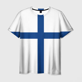 Мужская футболка 3D с принтом Флаг Финляндии , 100% полиэфир | прямой крой, круглый вырез горловины, длина до линии бедер | Тематика изображения на принте: finland | flag | suomi | финляндия | флаг